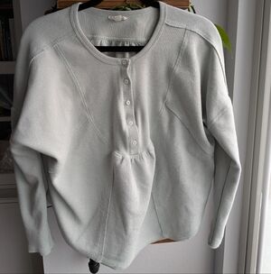 Blu Pepper Oversized Sage Green Waffle Knit Thermal Henley - Medium